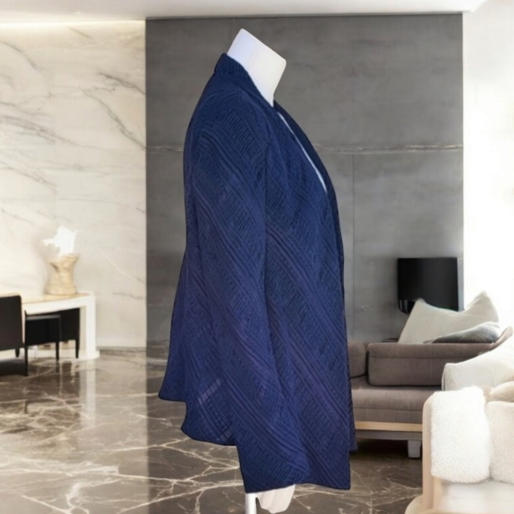 GIORGIO ARMANI Silk Blazer 48 12 Blue Single Breasted VINTAGE Woven Jacket - Picture 13 of 17